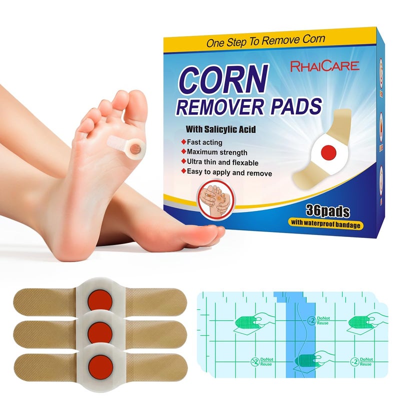 RHAICARE Corn removers for Toes feet Bottom of Foot Corn Remover(24 Count),Corn Pads Remover for Toes feet with 40% Salicylic - Image 1